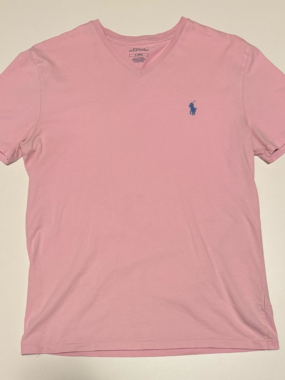 Polo by Ralph Lauren Men’s Pink V-Neck T-Shirt with Blue Pony